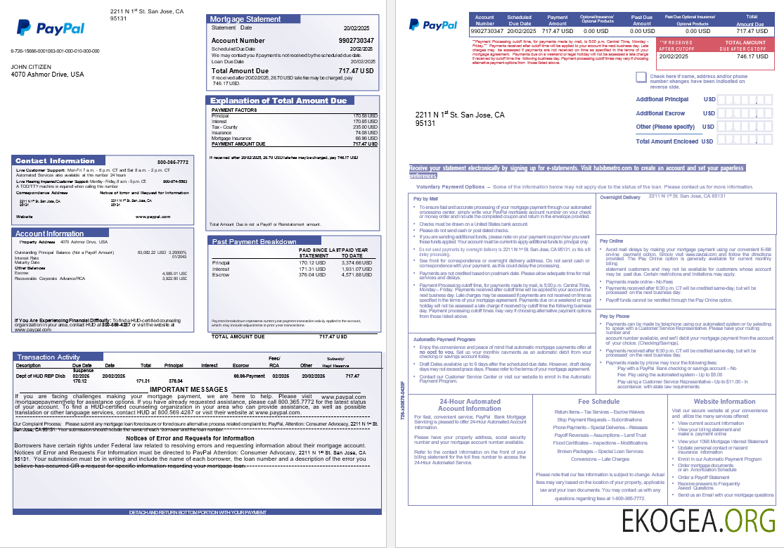 Relevé hypothécaire USA PayPal aux formats Word et PDF, 3 pages template Relevé hypothécaire USA PayPal aux formats Word et PDF, 3 pages template